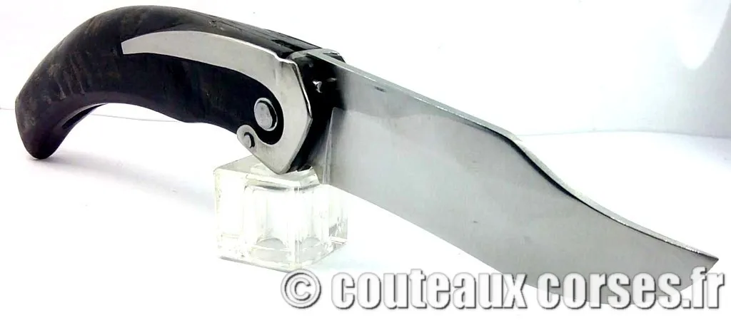 Curnicciolu à blocage de lame inox trempe douce 3.0 mm et corne bélier, cuir et nacre-FGDBN347-23