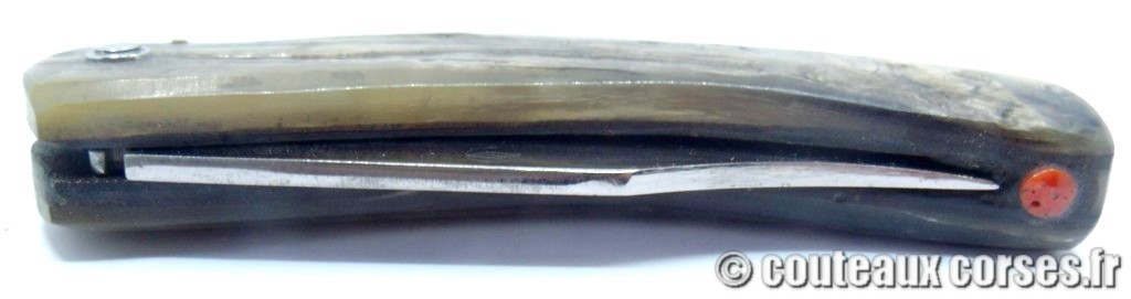 Couteau artisanal corse, A Vellutini cb952 Cultella corsa cran arrêt lame carbone 3.0 mm et corne de bélier-3
