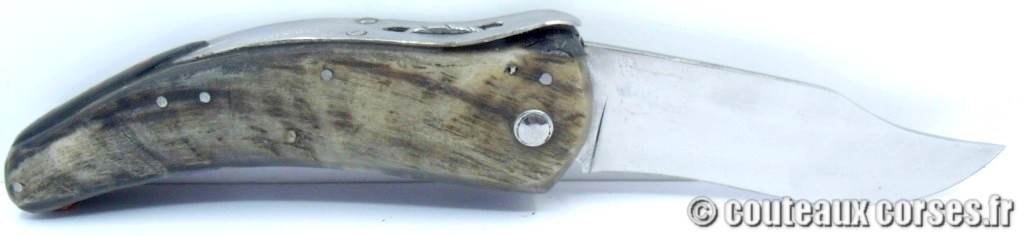 Couteau artisanal corse, A Vellutini cb760 Cultella corsa cran arrêt lame carbone 3.0 mm et corne de bélier-6