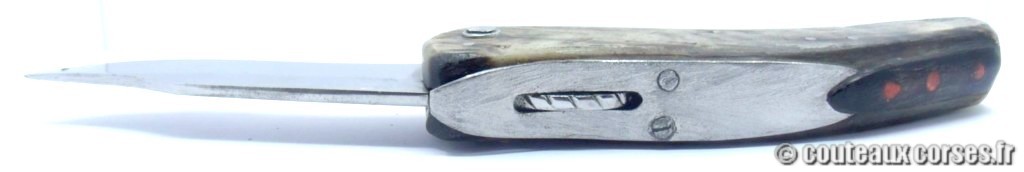 Couteau artisanal corse, A Vellutini 058 Cultella corsa cran arrêt lame carbone 3.0 mm et corne de bélier-7