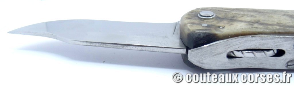 Couteau artisanal corse, A Vellutini 058 Cultella corsa cran arrêt lame carbone 3.0 mm et corne de bélier-8