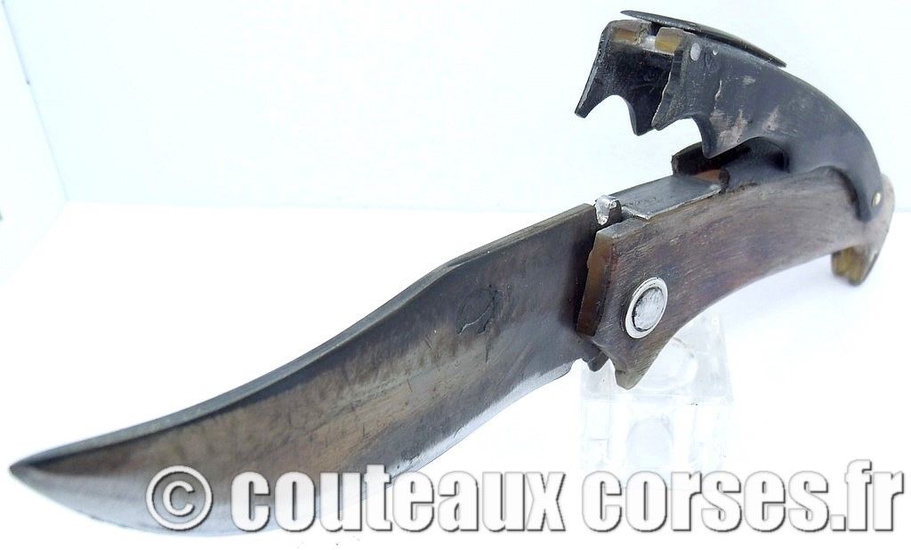 Curnicciolu à blocage de lame inox trempe douce 3.0 mm et corne bélier, cuir et nacre-XCZE809-BP5548697