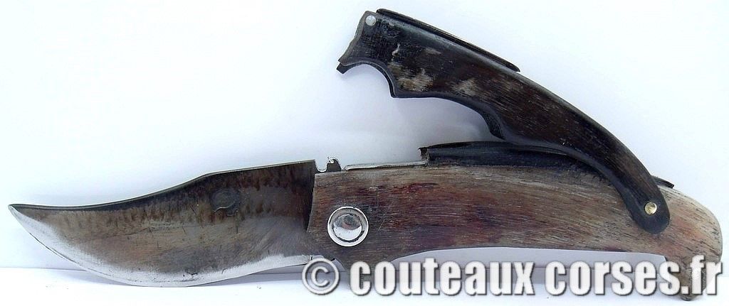 Curnicciolu à blocage de lame inox trempe douce 3.0 mm et corne bélier, cuir et nacre-BP5548697-521