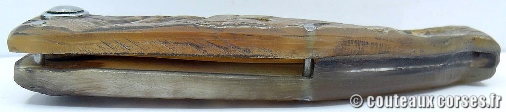 Couteau artisanal corse, A Vellutini cc557 Curnicciolu lame acier inox trempe douce 3.0 mm manche bélier-3