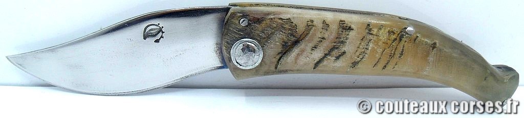 Couteau artisanal corse, A Vellutini cb322 Curnicciolu lame acier inox trempe douce 3.0 mm manche bélier5