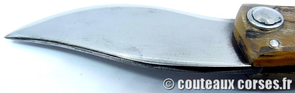 Couteau artisanal corse, A Vellutini 6 19cc Curnicciolu lame acier inox trempe douce 3.0 mm manche bélier-8