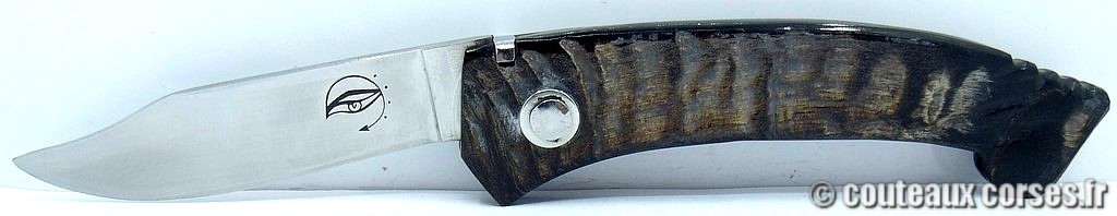 Couteau artisanal corse, A Vellutini cb322 Curnicciolu blocage de lame acier inox trempe douce 3.0 mm manche corne de bouc5