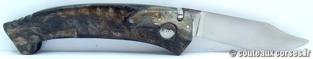 Couteau artisanal corse, A Vellutini cb2 Curnicciolu blocage de lame acier inox trempe douce 3.0 mm manche corne de bouc6