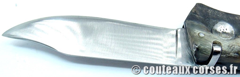 Couteau artisanal corse, A Vellutini 6 19cc Curnicciolu blocage de lame acier inox trempe douce 3.0 mm manche corne de bouc8