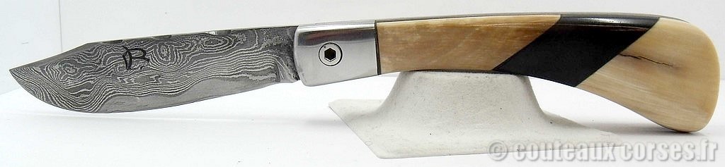 Pastureddu mitre marqueterie pulpe et croûte de mammouth et lame acier damas carbone-2-6-1