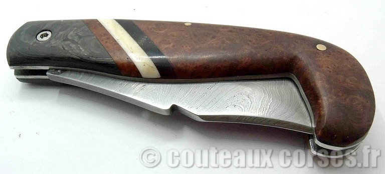 L'Anticu fixe skinner integral damas et loupe d'acacia étui kydex