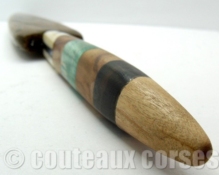 Stylet carbone et os,corne,olivier et loupe de negunda + fourreau bois de chêne-5