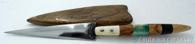Stylet carbone et os,corne,olivier et loupe de negunda + fourreau bois de chêne