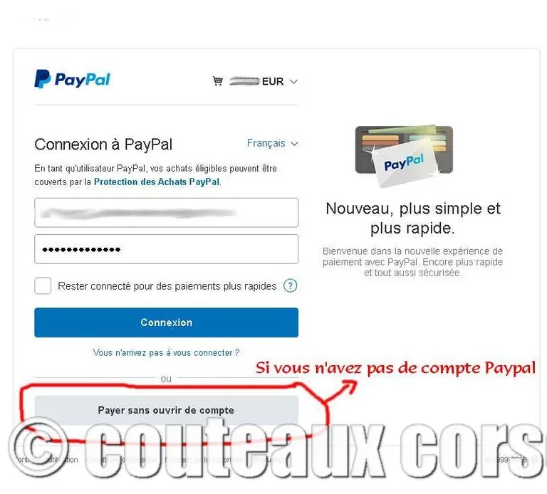 Pour régler par CB sans compte Paypal