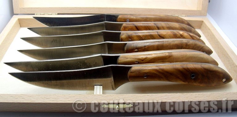 Set de table 6 couteaux acier inox et manche olivier