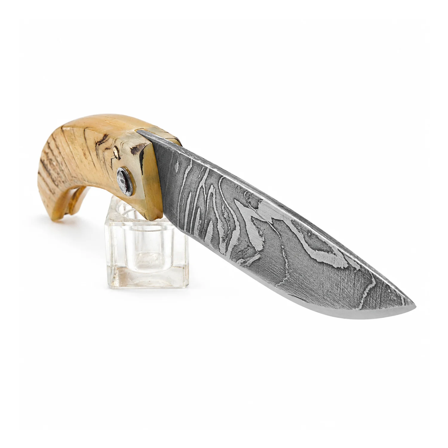 Coltello corso artigianale Manu Padovani – damasco e corno di montone, 98 mm