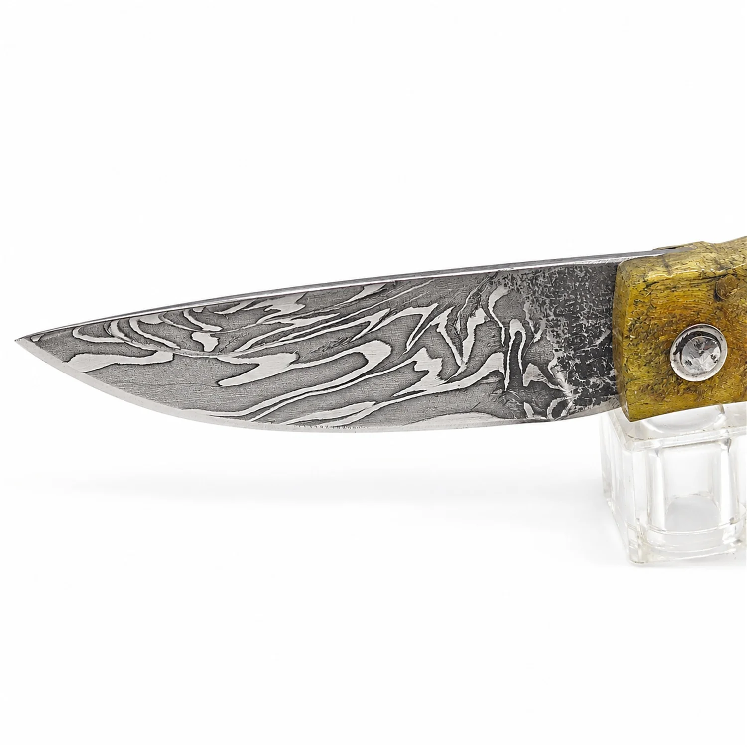 Coltello corso artigianale Manu Padovani – damasco e corno di pecora, 98 mm