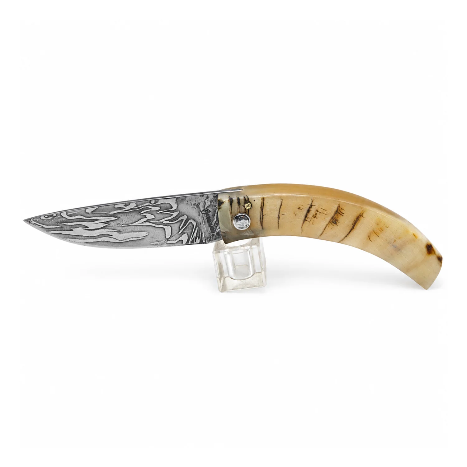 Coltello corso artigianale Manu Padovani – damasco e corno di montone, 98 mm