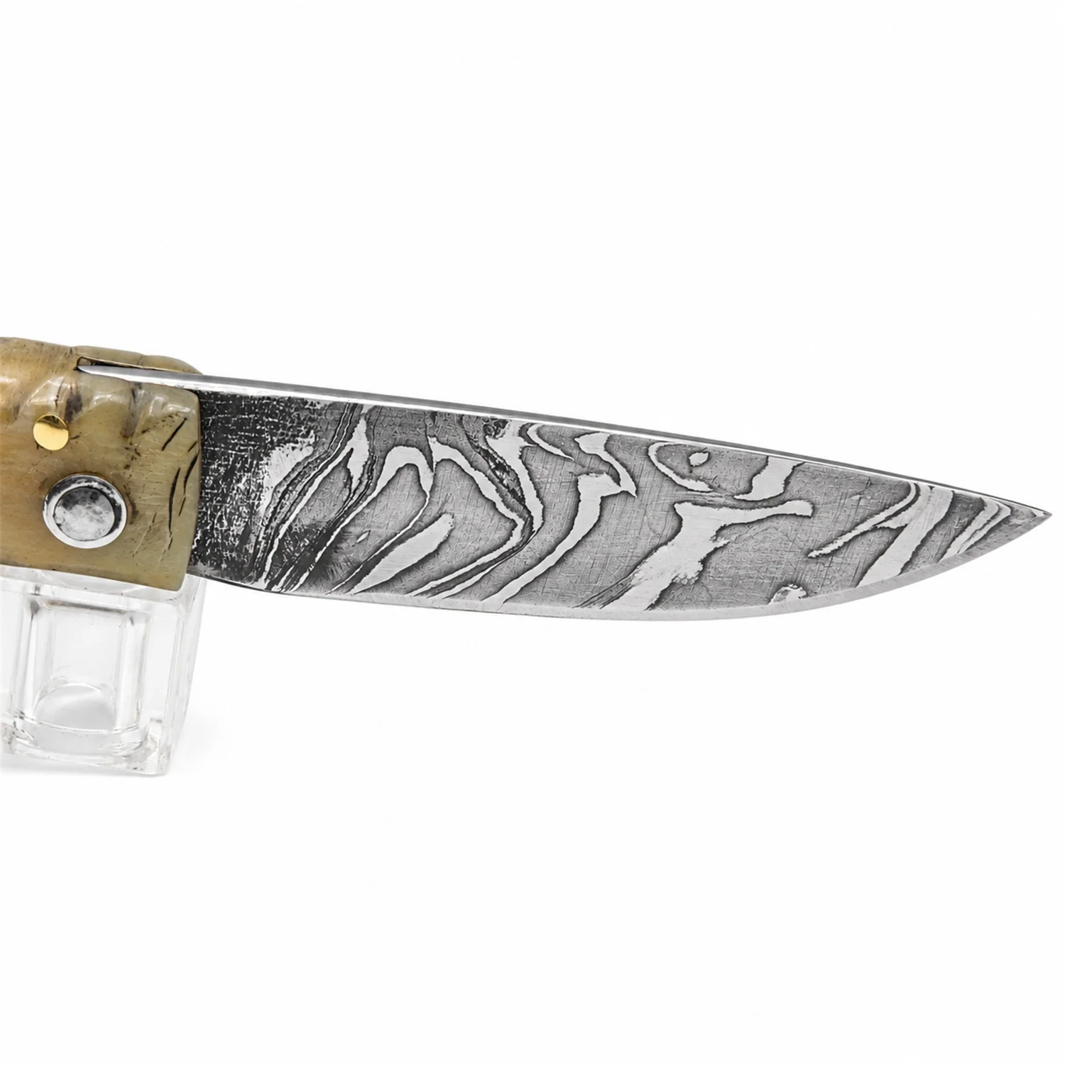 Coltello corso artigianale Manu Padovani – damasco e corno di pecora, 98 mm