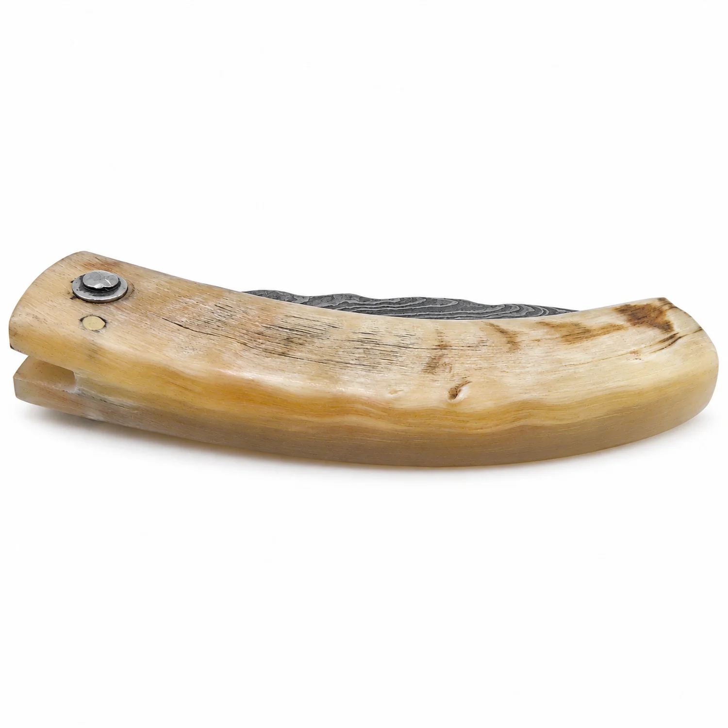 Handcrafted Corsican knife by Manu Padovani – Damascus and translucent horn, 86 mm