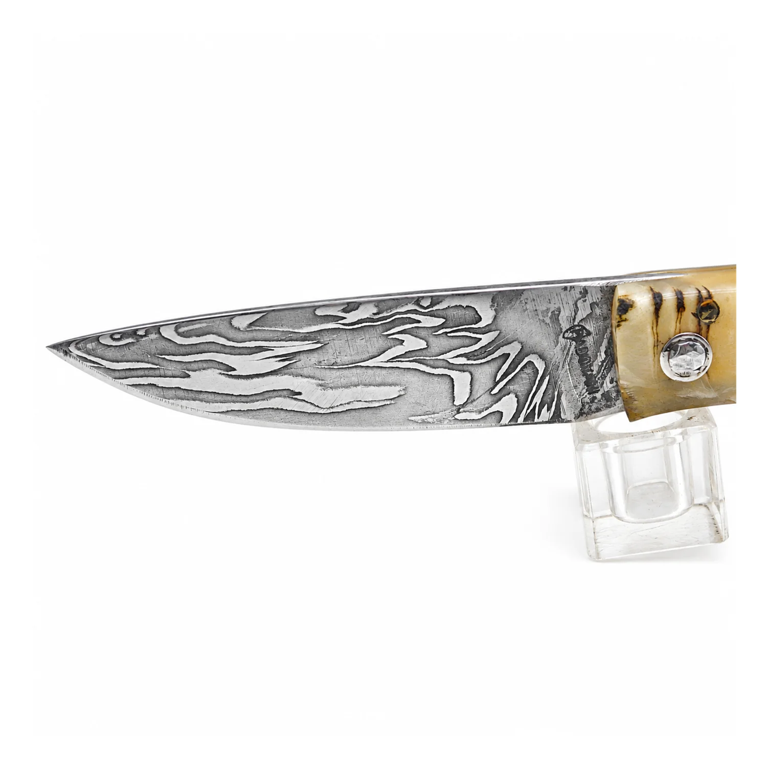 Coltello corso artigianale Manu Padovani – damasco e corno di montone, 98 mm