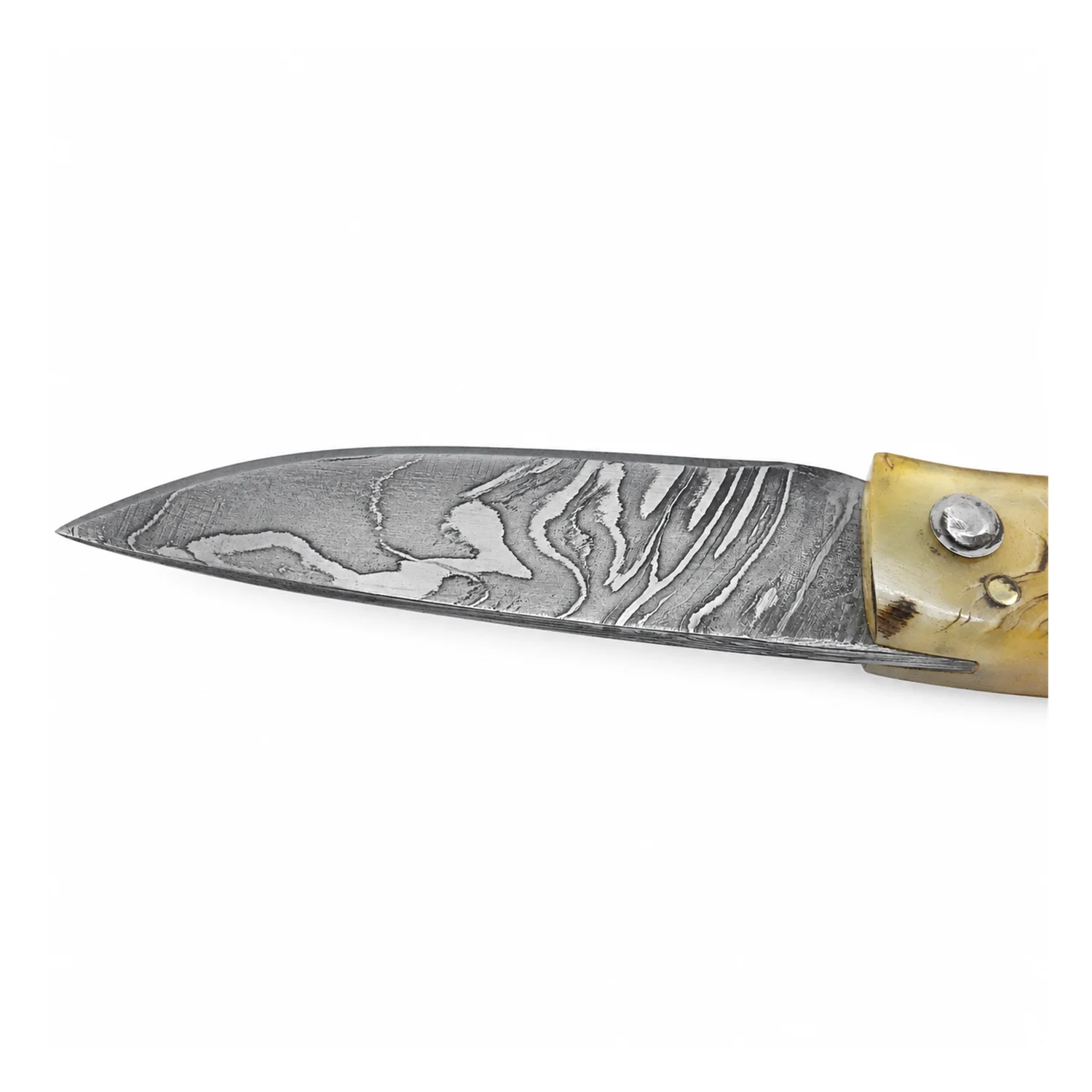 Coltello corso artigianale Manu Padovani – damasco e corno di montone, 98 mm