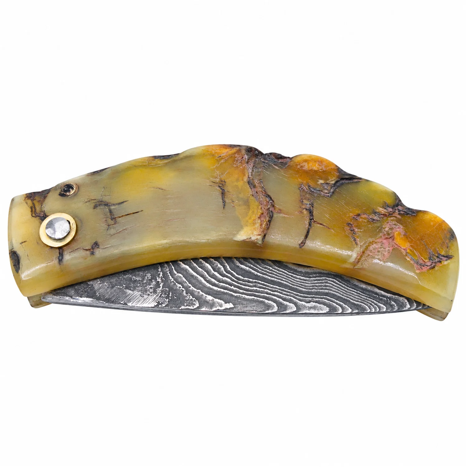 Handcrafted Corsican knife by Manu Padovani – Damascus and raw tricolour horn