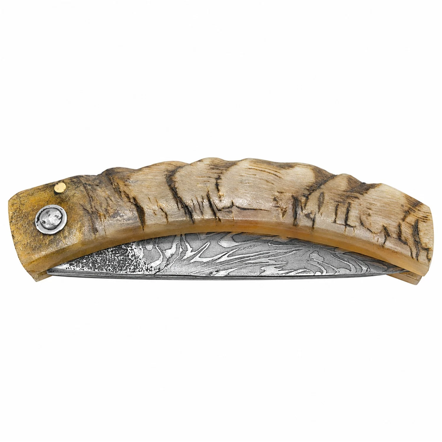 Coltello corso artigianale Manu Padovani – damasco e corno di pecora, 98 mm