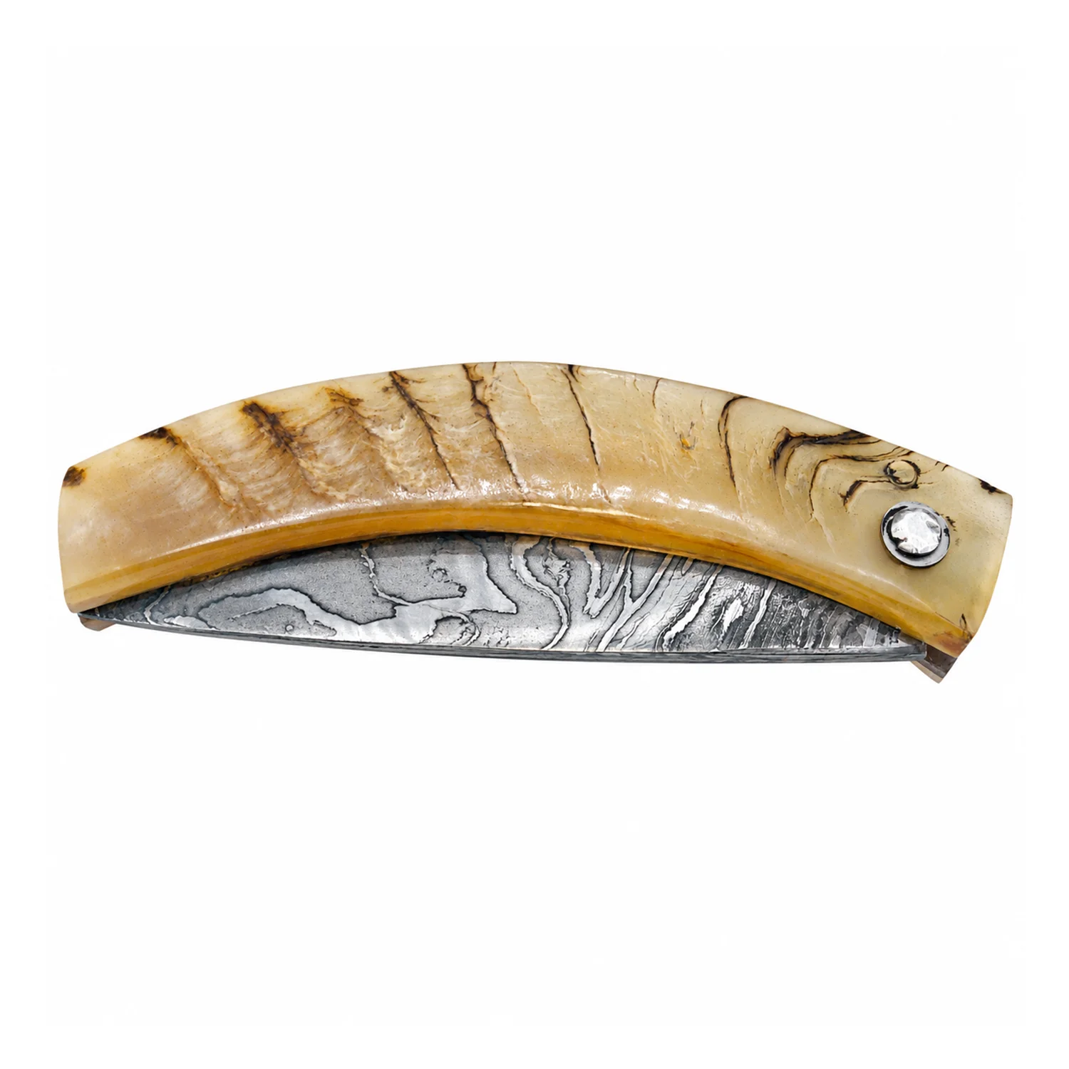 Coltello corso artigianale Manu Padovani – damasco e corno di montone, 98 mm