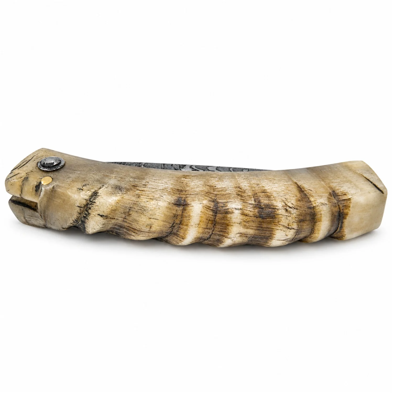 Coltello corso artigianale Manu Padovani – damasco e corno di pecora, 98 mm