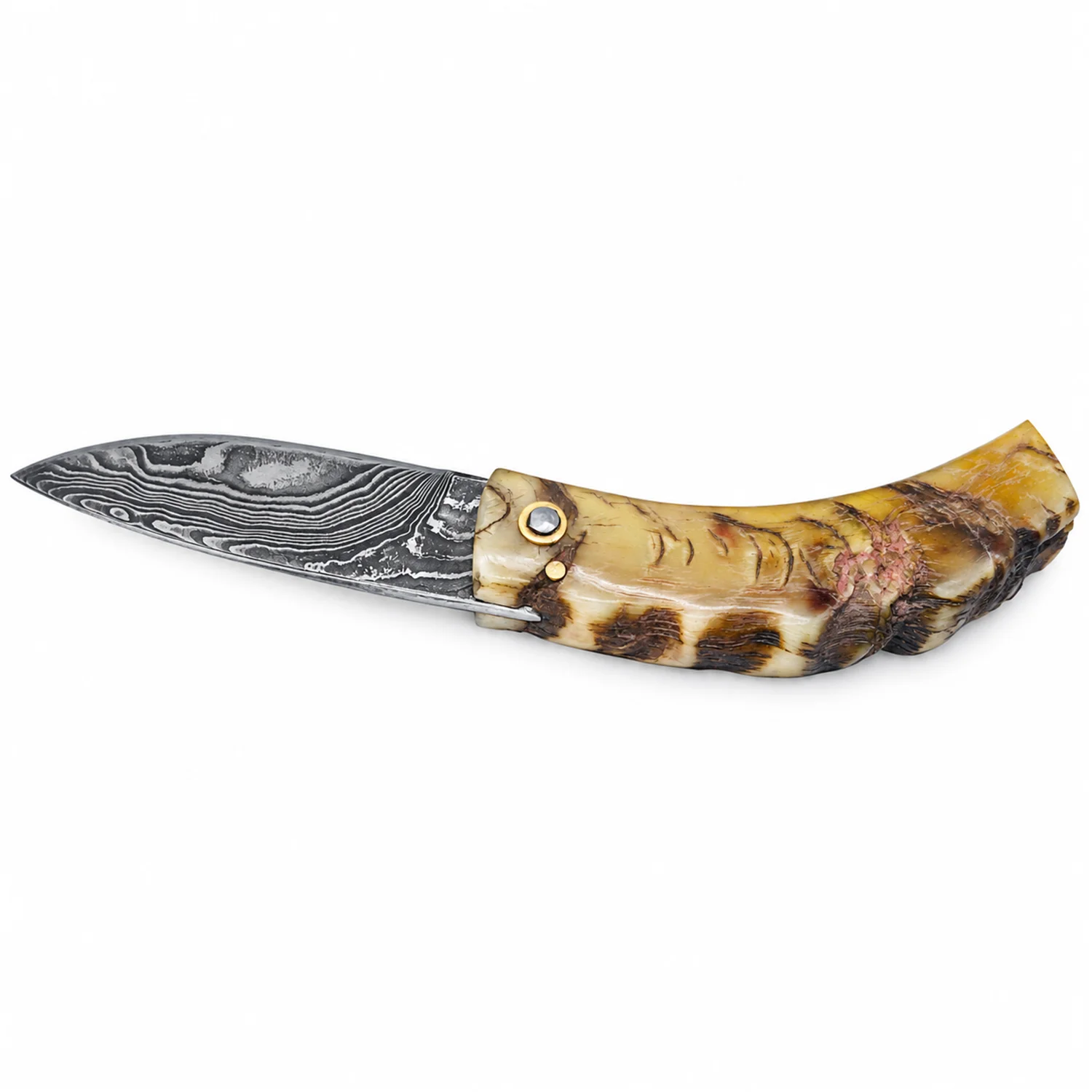 Handcrafted Corsican knife by Manu Padovani – Damascus and raw tricolour horn