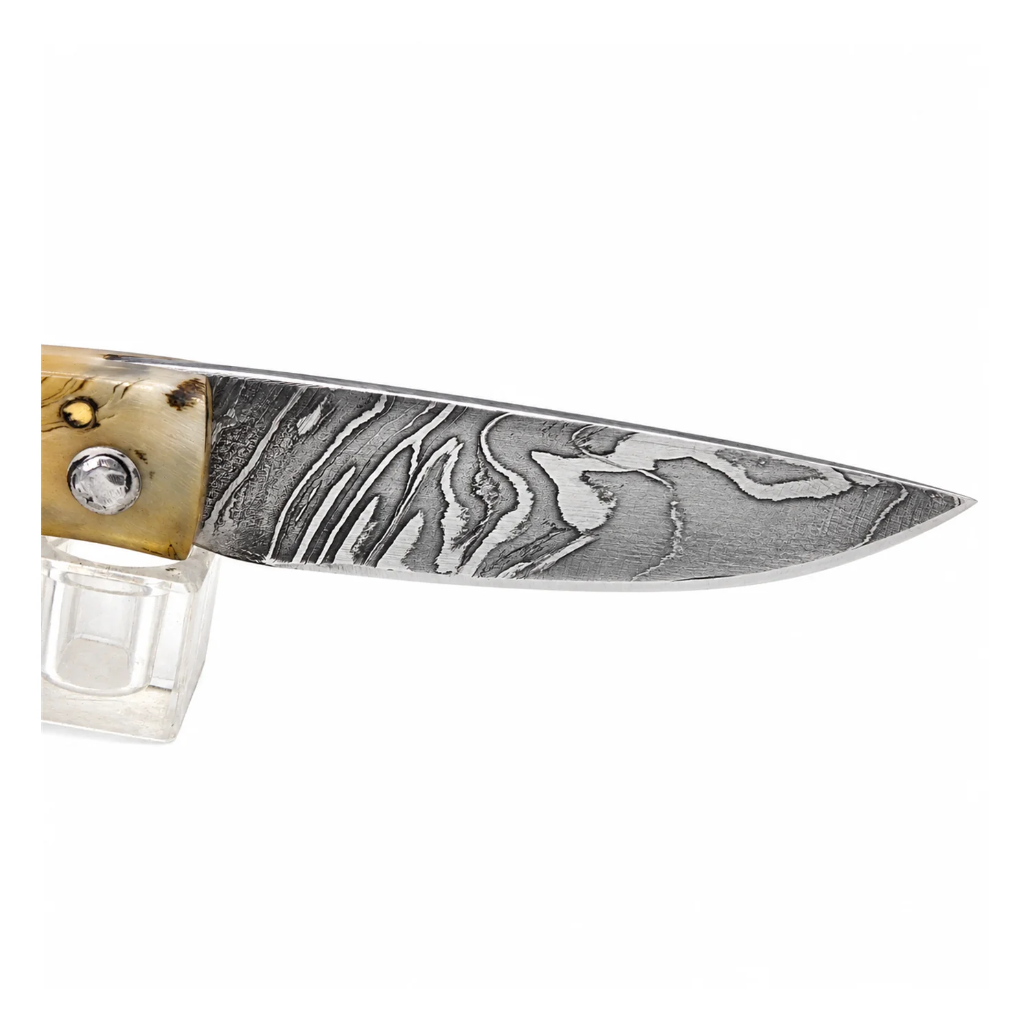 Coltello corso artigianale Manu Padovani – damasco e corno di montone, 98 mm