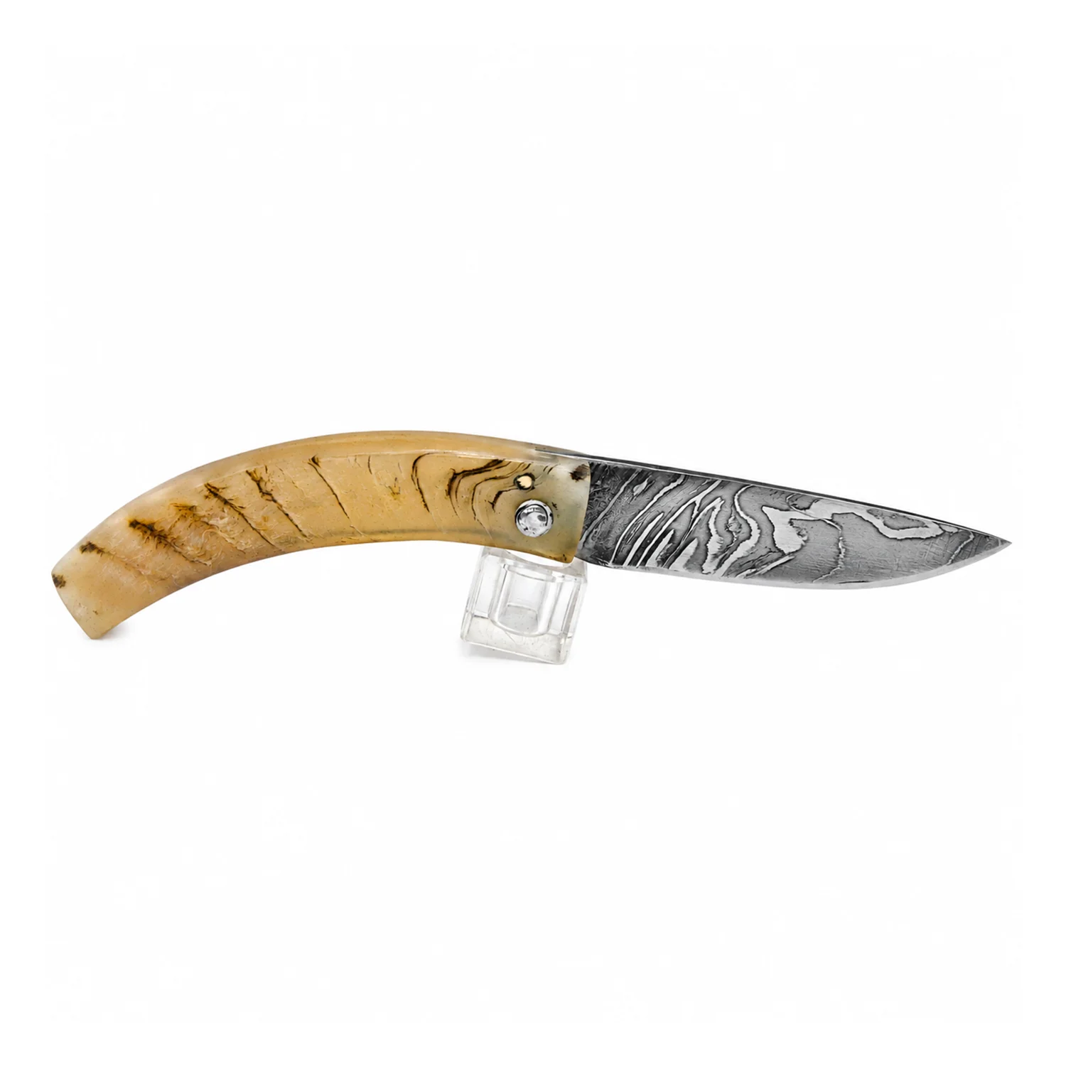 Coltello corso artigianale Manu Padovani – damasco e corno di montone, 98 mm
