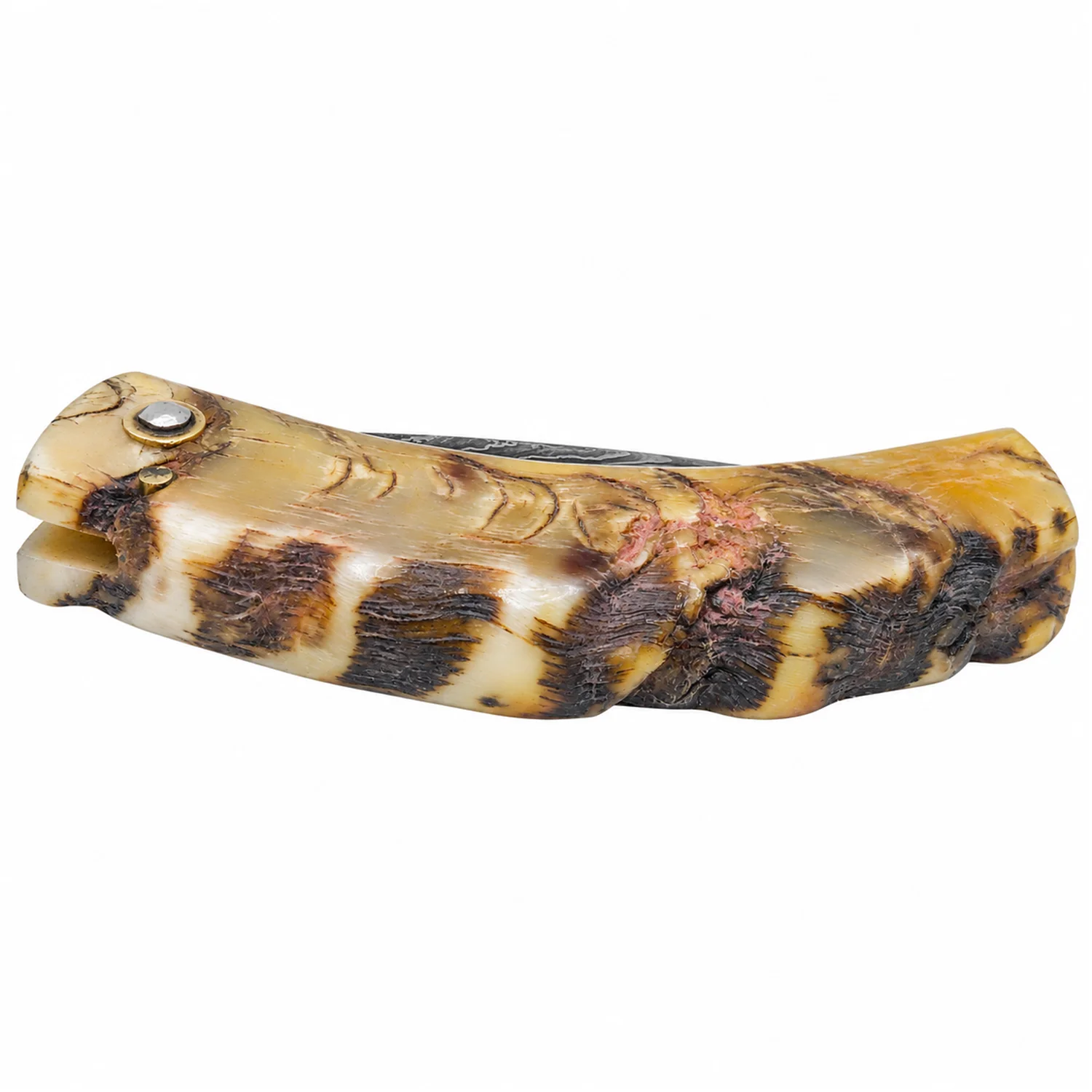 Handcrafted Corsican knife by Manu Padovani – Damascus and raw tricolour horn