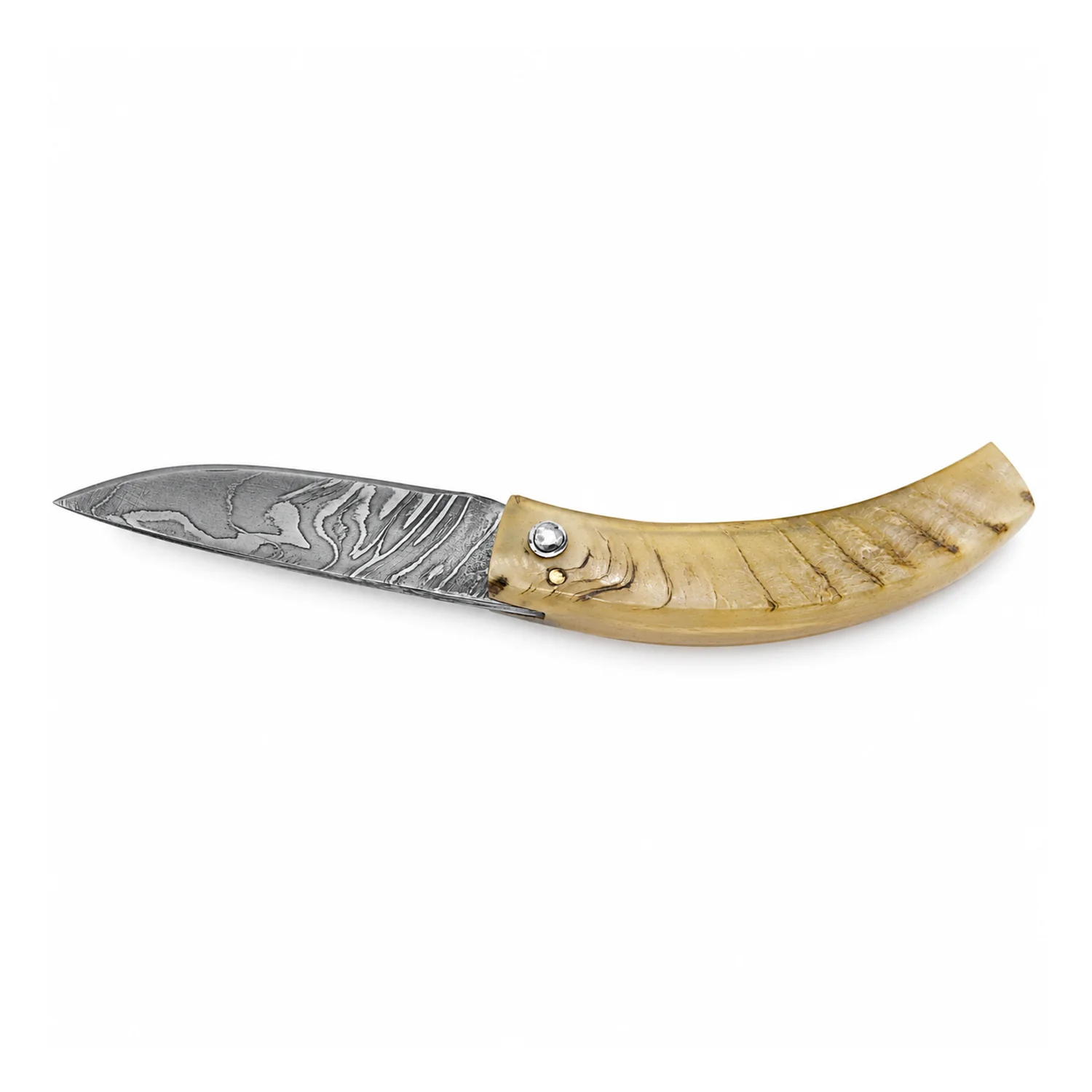 Coltello corso artigianale Manu Padovani – damasco e corno di montone, 98 mm