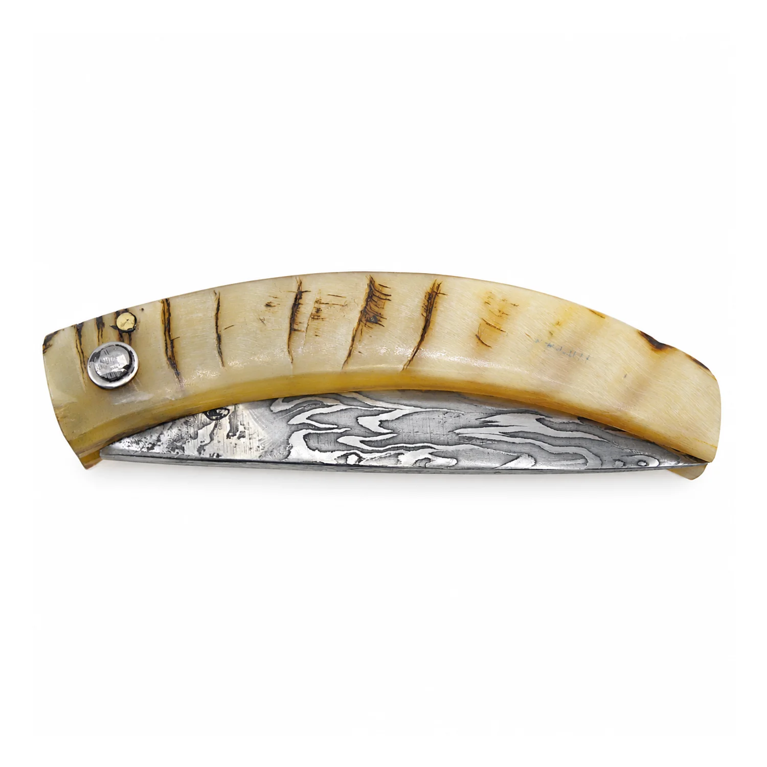 Coltello corso artigianale Manu Padovani – damasco e corno di montone, 98 mm