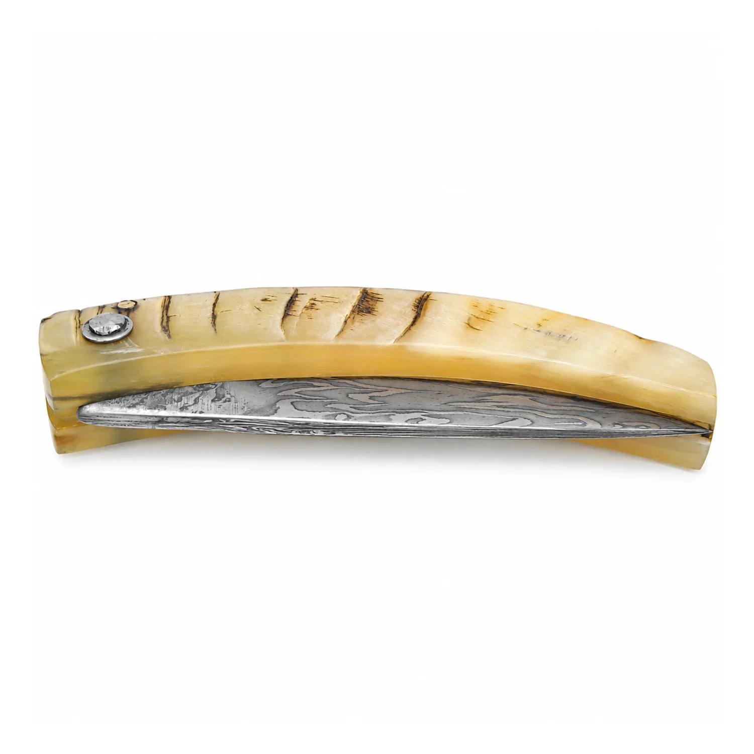 Coltello corso artigianale Manu Padovani – damasco e corno di montone, 98 mm